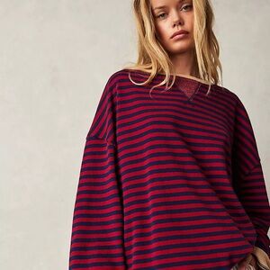 NWOT Free People Classic Striped Oversized Crewneck Nautical Combo Size Large